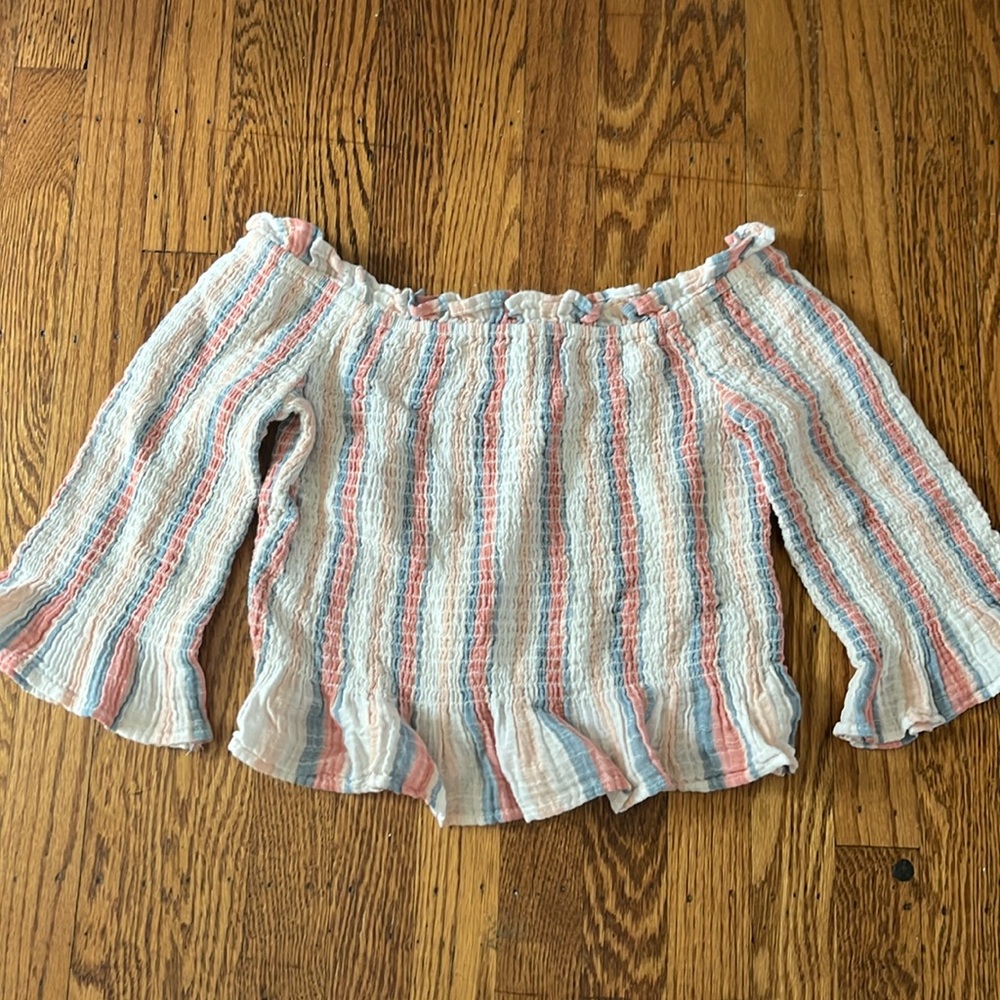 American Eagle smocked off the shoulder striped top!